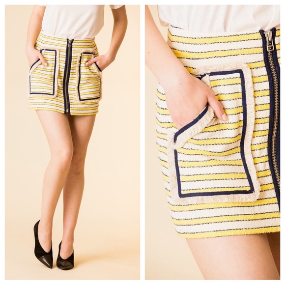 Veronica Beard 💛 Lynden Tweed Strip Mini Skirt Size 6 - Picture 1 of 8